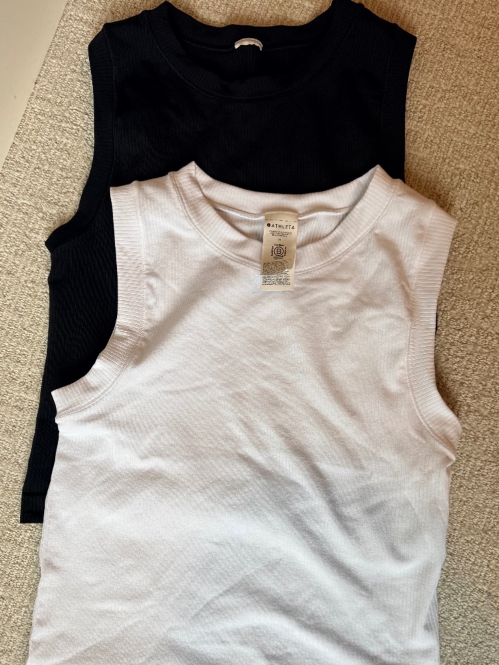 Athleta Ribbed Sleeveless Tops, Black and White Bundle